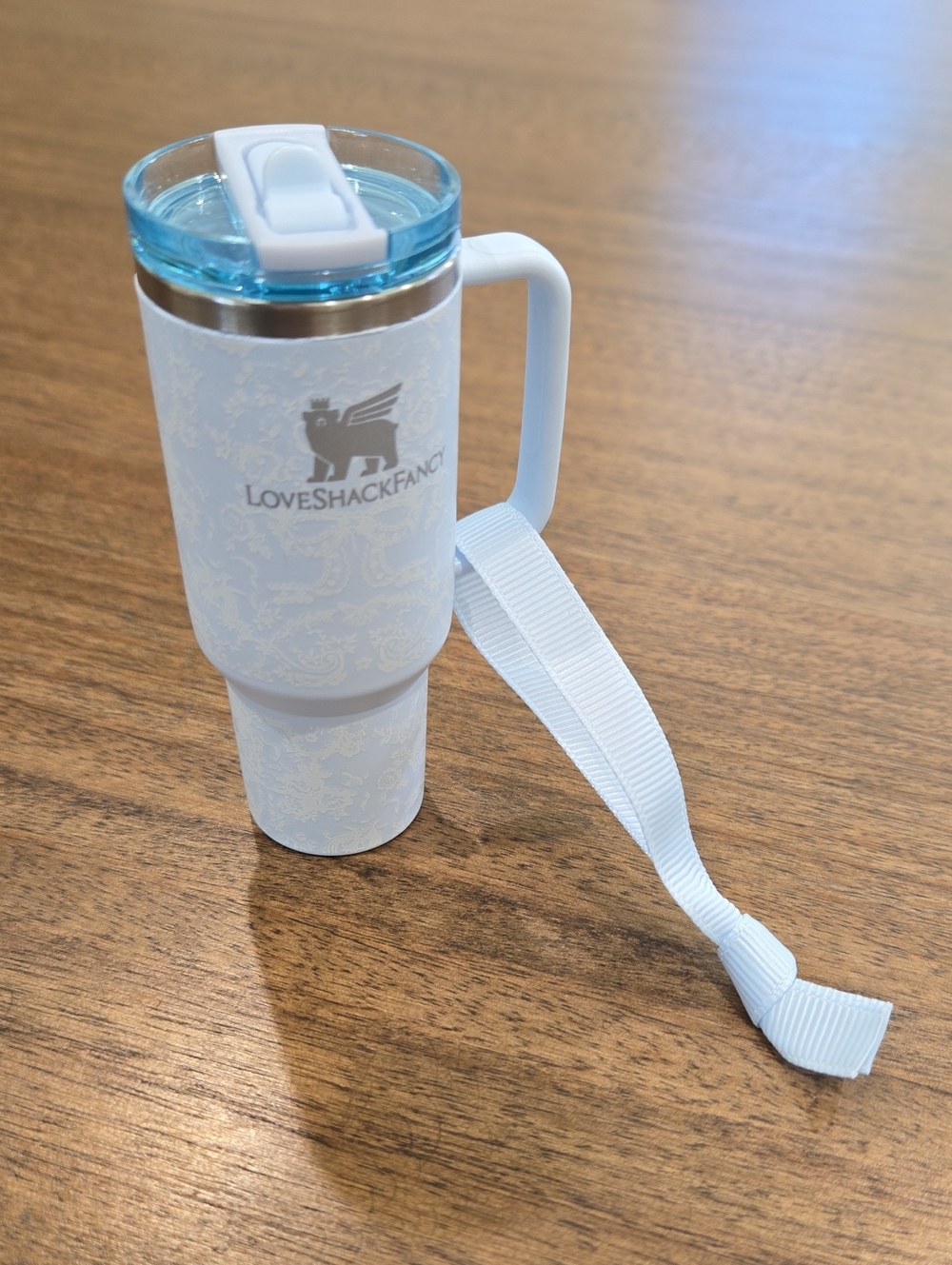 LoveShackFancy Light Blue Insulated Travel Tumbler with Handle Mini Ornament